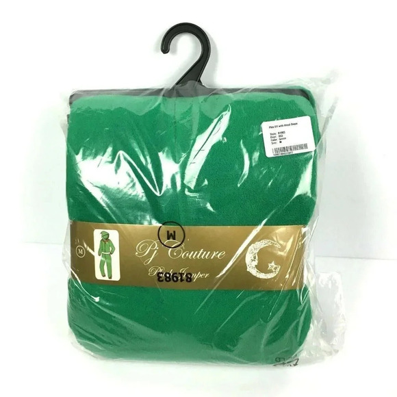 Elf Xmas Pajama PJ One  Piece Romper Size L Costume Hooded Sleeper PJ New - Picture 2 of 8